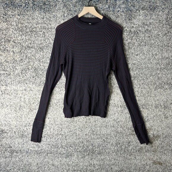 Free People Tops - Free People Shirt Womens Large Purple Blue Striped Thermal Long Sleeve Stretch